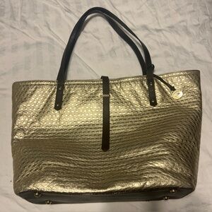 BRAHMIN Champagne All Day Large Tote Textured Gold Leather